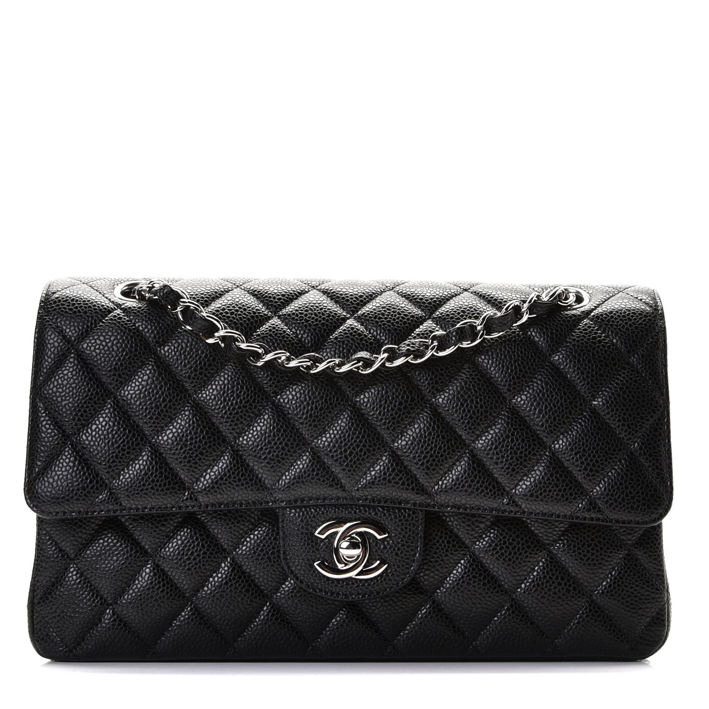Caviar Quilted Medium Double Flap Black