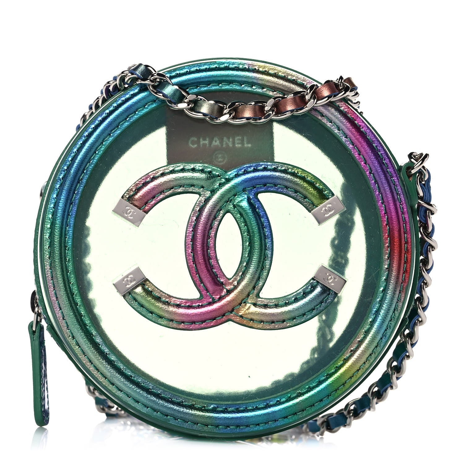 Chanel PVC Calfskin Lambskin Quilted Round Filigree Clutch With Chain Green 1 of 10