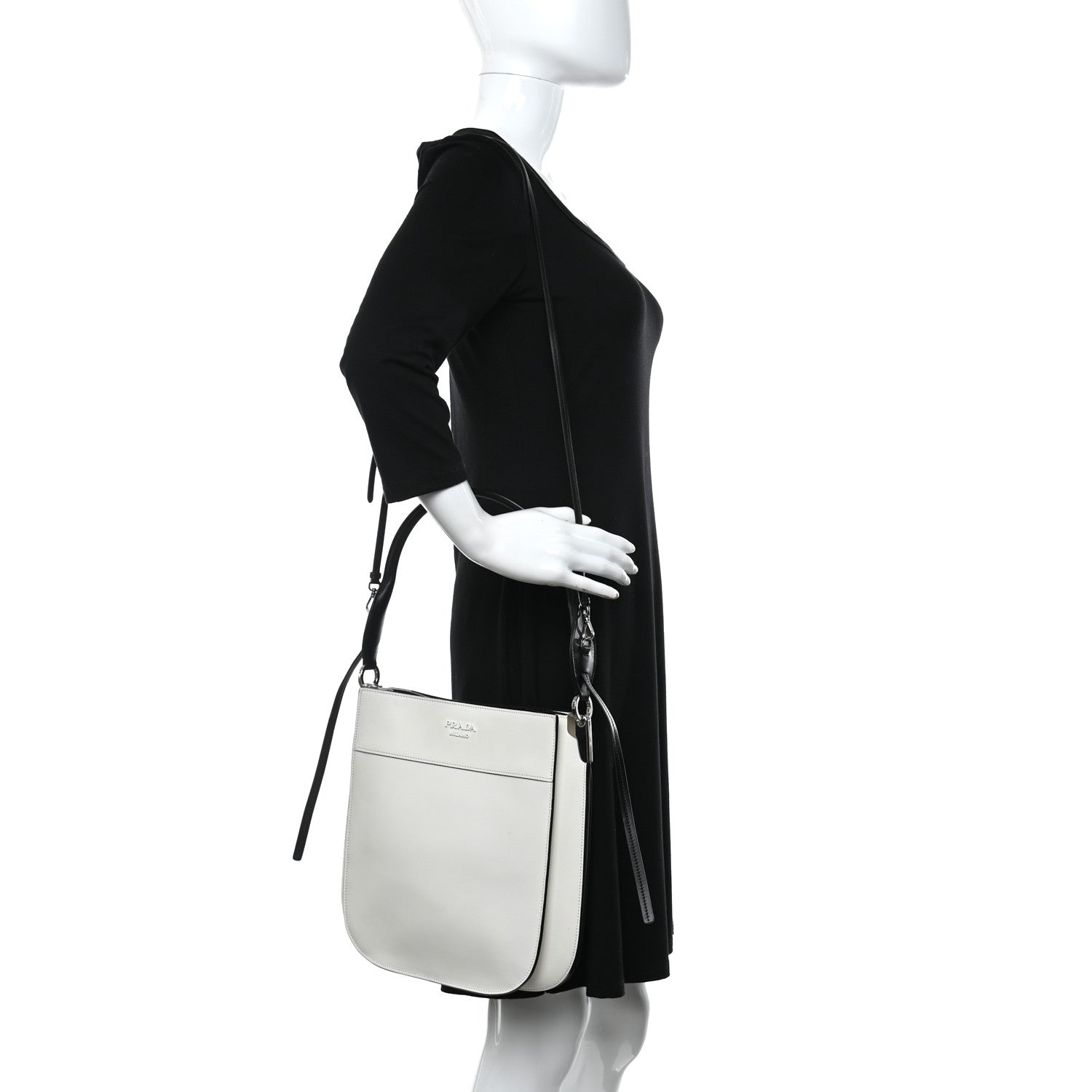 Prada City Calfskin Small Margit Bag White Black 2 of 16