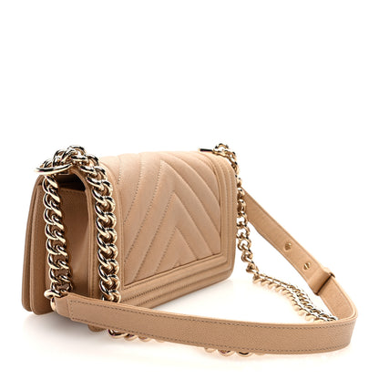 Chanel Caviar Chevron Quilted Small Boy Flap Beige 3 of 10