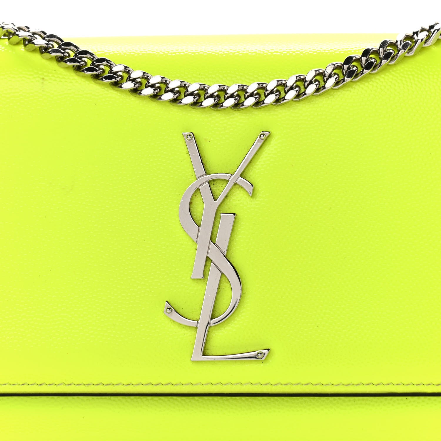 Saint Laurent Patent Grain de Poudre Small Monogram Kate Satchel Neon Yellow 8 of 16