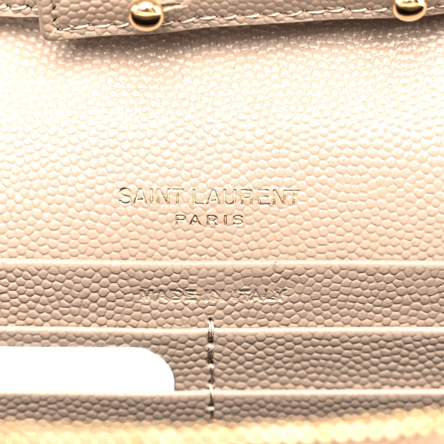 Saint Laurent Grain De Poudre Matelasse Chevron Monogram Chain Wallet Dark Beige 6 of 10