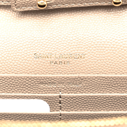 Saint Laurent Grain De Poudre Matelasse Chevron Monogram Chain Wallet Dark Beige 6 of 10