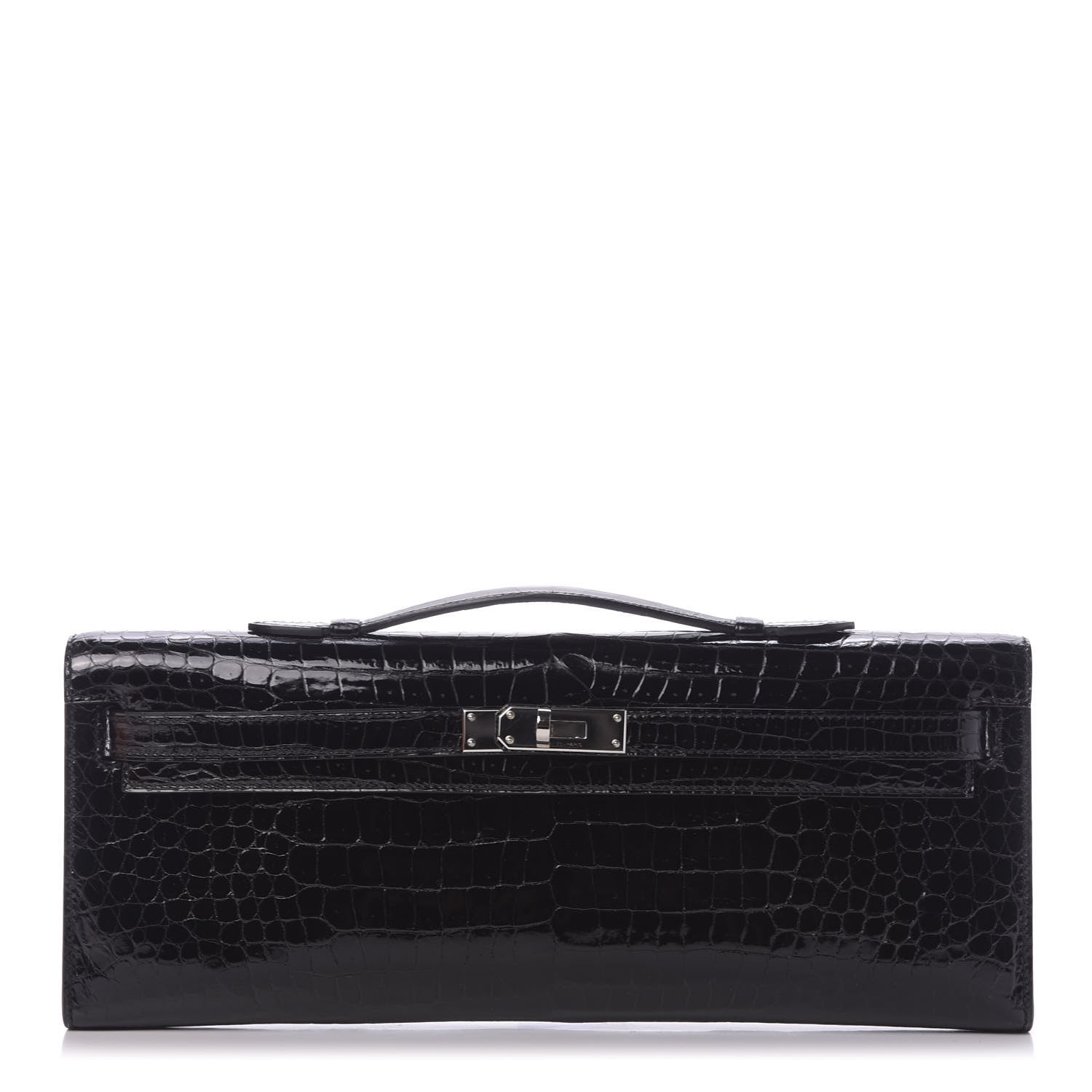 Hermes Shiny Porosus Crocodile Kelly Cut Pochette Black 1 of 11