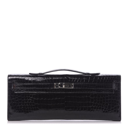 Hermes Shiny Porosus Crocodile Kelly Cut Pochette Black 1 of 11