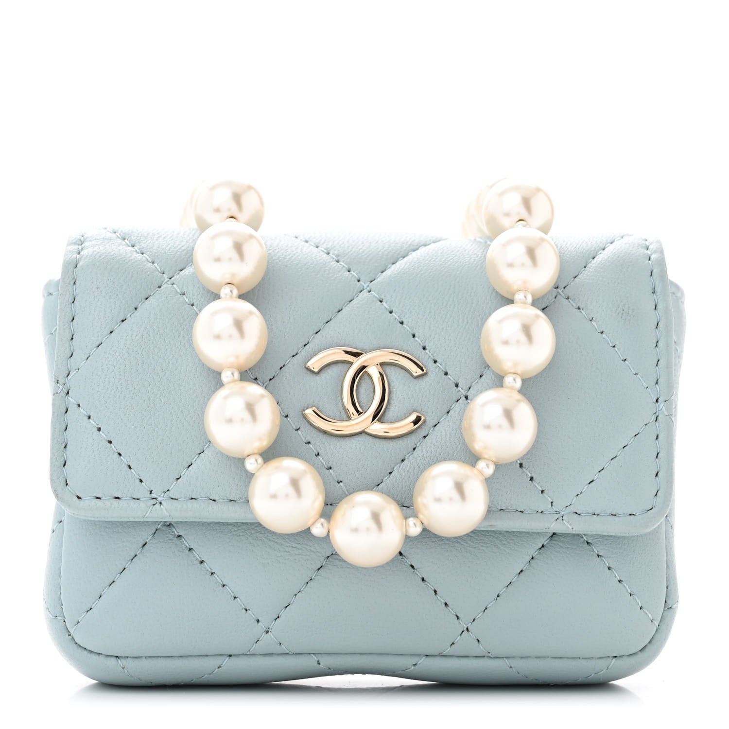 Chanel Lambskin Quilted Pearl Chain Belt Bag Light Blue 1 of 11