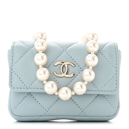 Chanel Lambskin Quilted Pearl Chain Belt Bag Light Blue 1 of 11