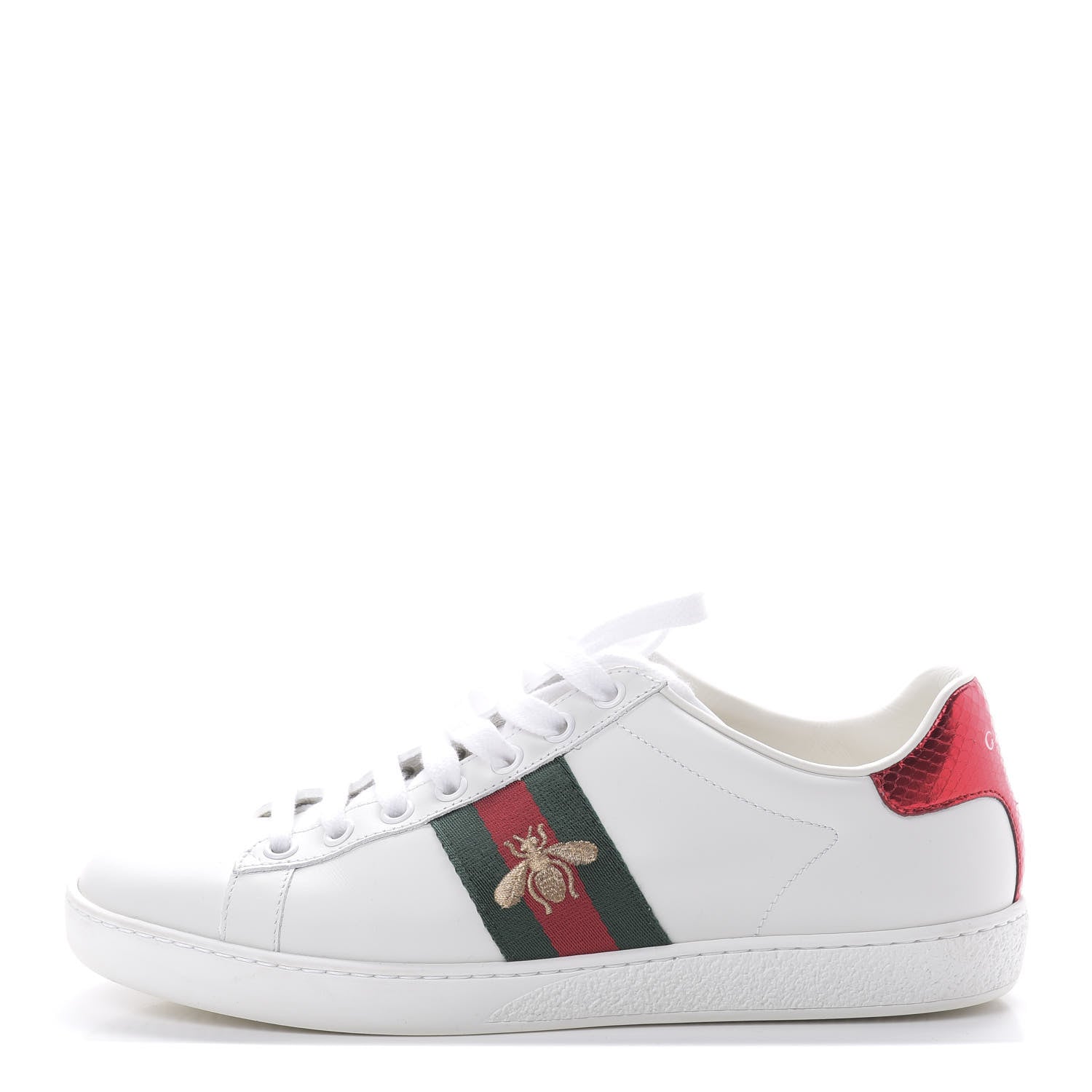 Gucci Calfskin Ayers Bee Embroidered Womens Ace Sneakers 37 White Green 1 of 7