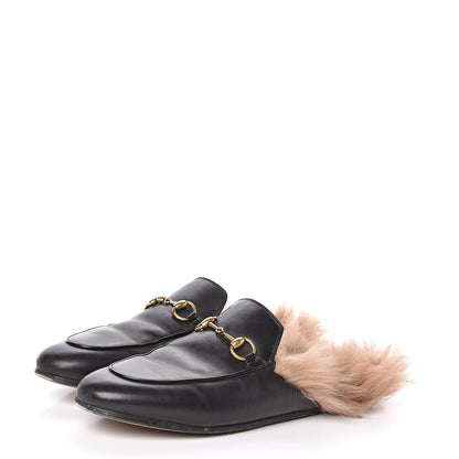 Gucci Calfskin Fur Womens Princetown Slippers 37.5 Black 3 of 10