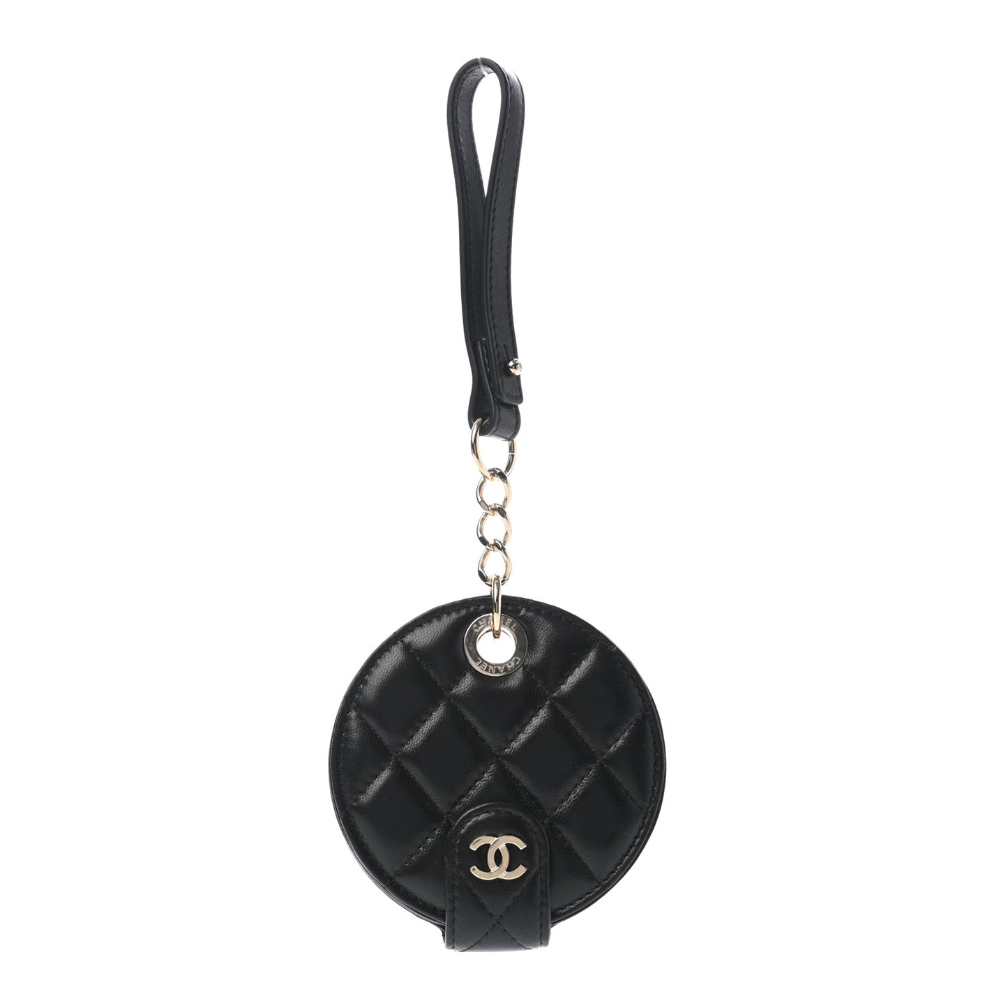 Lambskin Quilted Round Luggage Tag Black