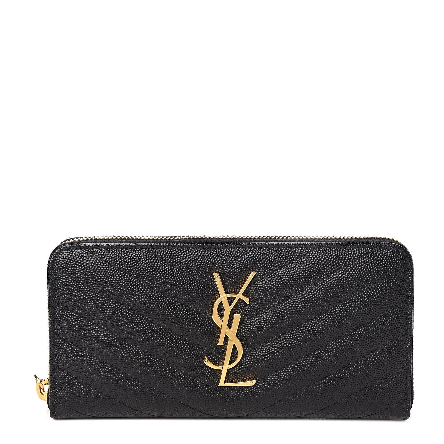 Saint Laurent Grain De Poudre Matelasse Chevron Monogram Zip Around Wallet Black 1 of 5