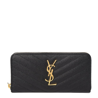 Saint Laurent Grain De Poudre Matelasse Chevron Monogram Zip Around Wallet Black 1 of 5