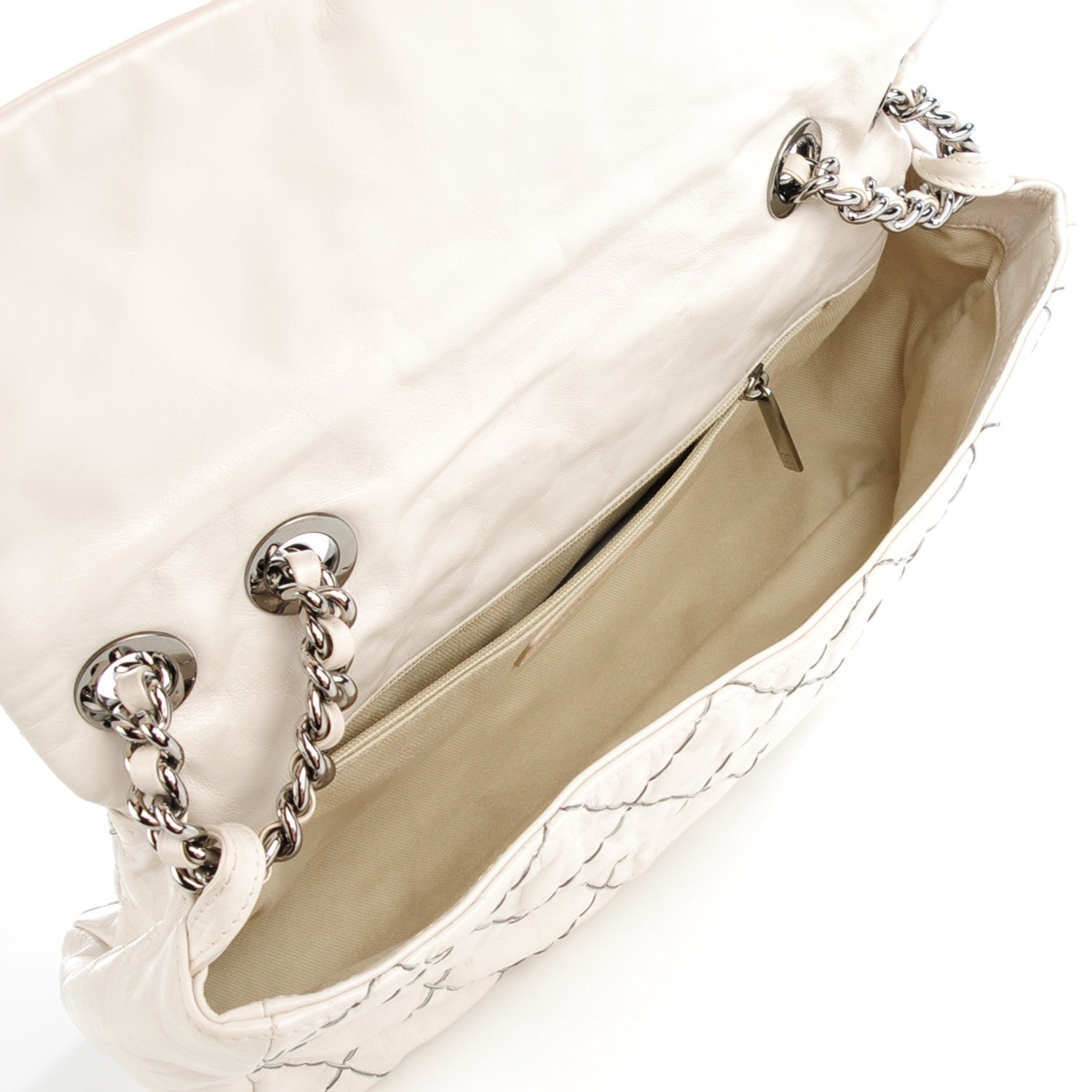 Chanel Glazed Goatskin Double Stitch Flap White 5 of 7