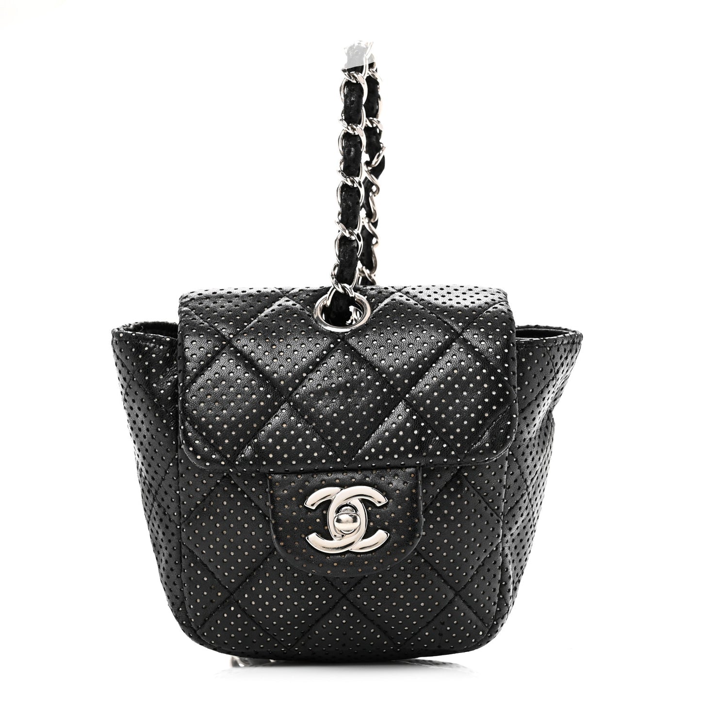 Lambskin Perforated Mini Flap Bag Black