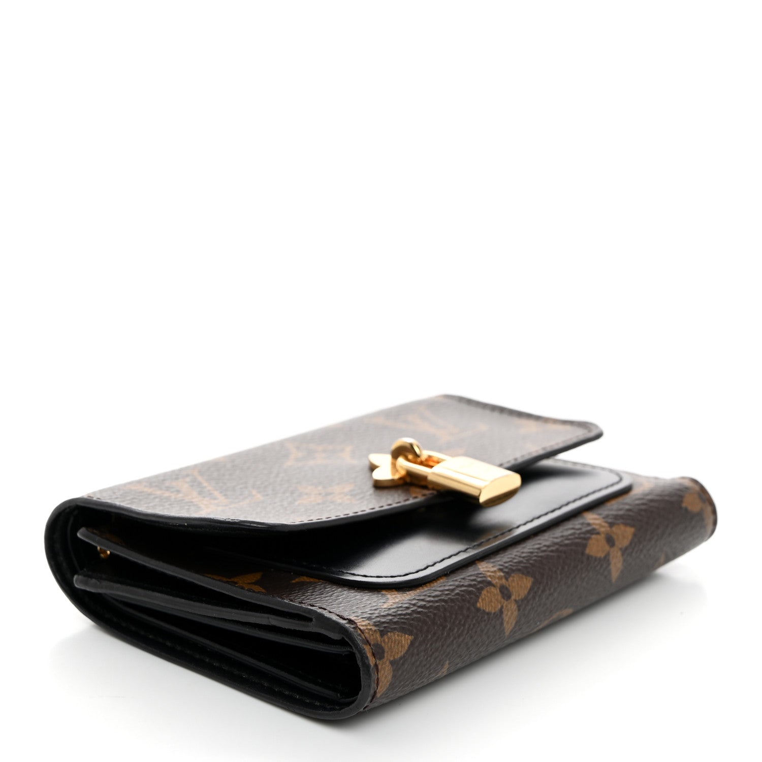 Louis Vuitton Monogram Flower Lock Compact Wallet Black 4 of 7