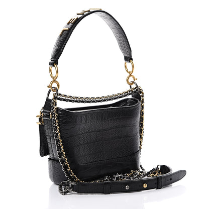 Chanel Calfskin Crocodile Embossed Small Gabrielle Cocodile Hobo Black 2 of 11