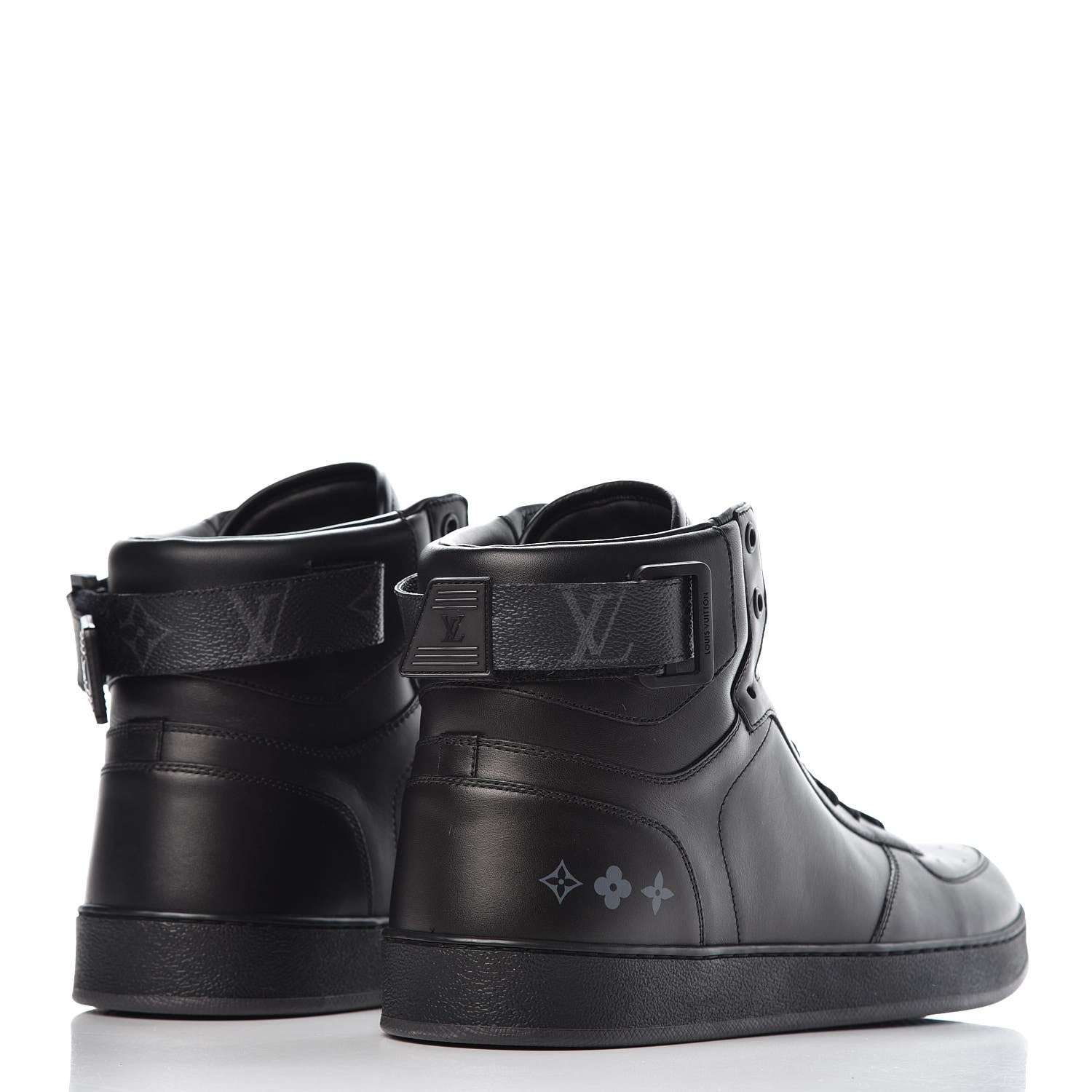 Louis Vuitton Calfskin Monogram Eclipse Rivoli High Top Sneakers 9 Black 4 of 8