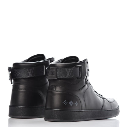 Louis Vuitton Calfskin Monogram Eclipse Rivoli High Top Sneakers 9 Black 4 of 8