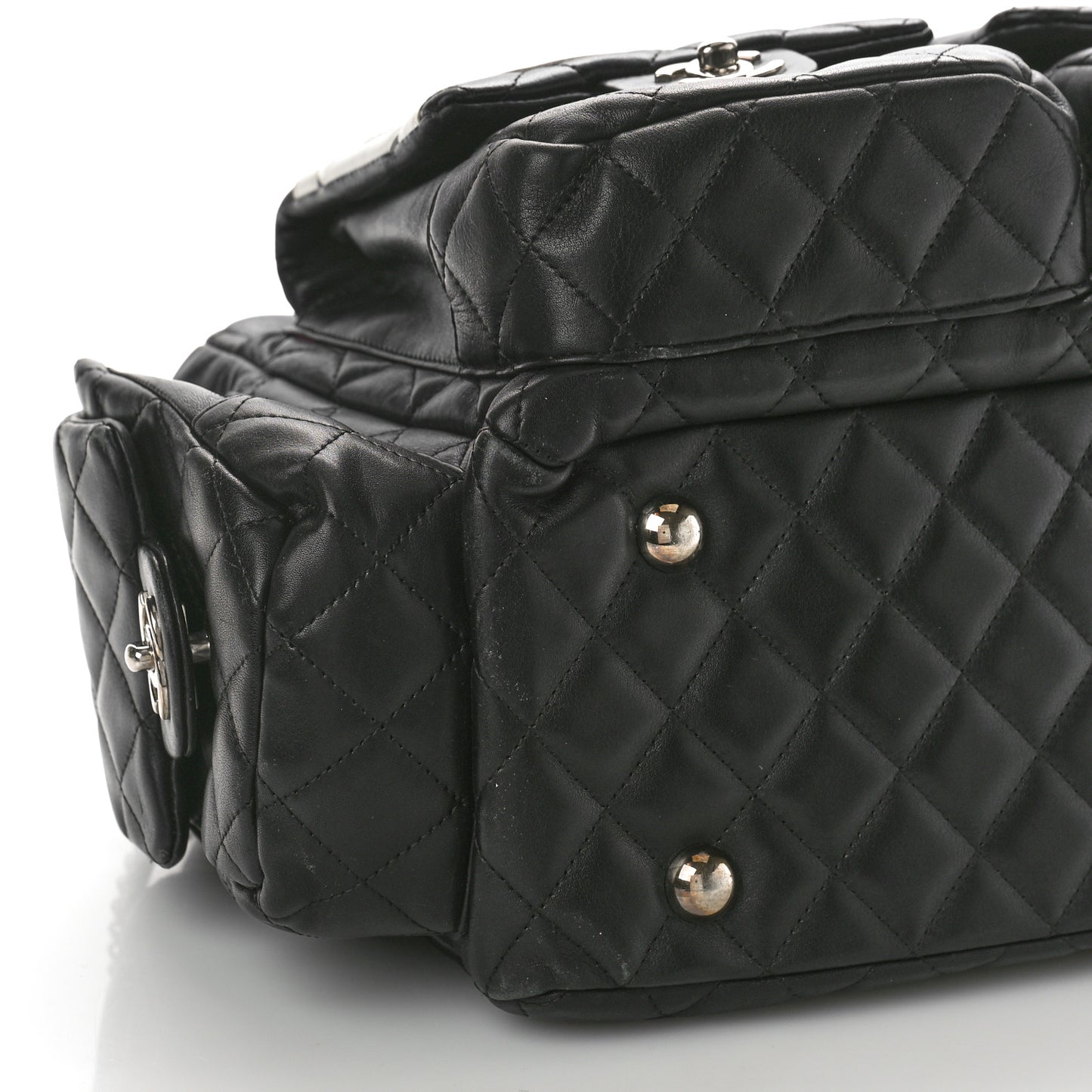 Calfskin Quilted Large Cambon Multipocket Reporter Black White