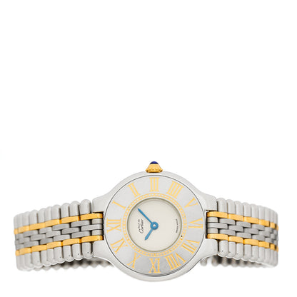 Cartier Stainless Steel 18K Yellow Gold 28mm Must De 21 Bullet Link Quartz Watch 2 of 4