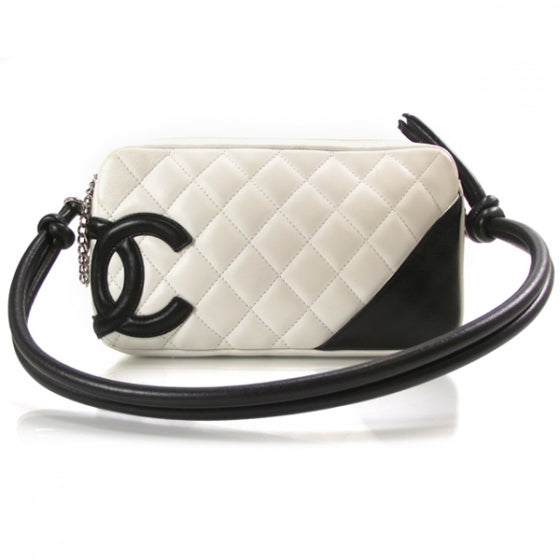 Chanel Calfskin Quilted Cambon Pochette White Black 1 of 11