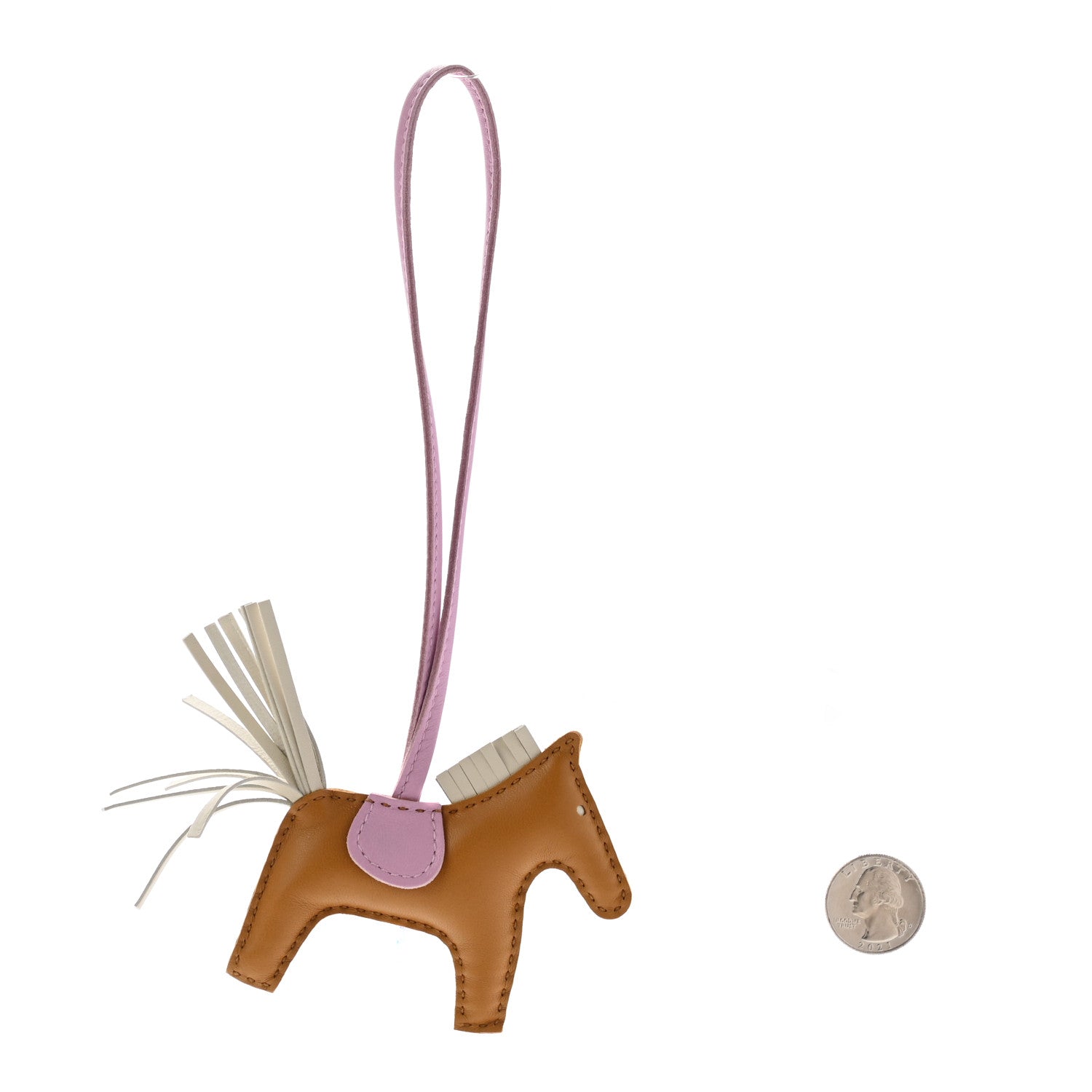 Hermes Milo Lambskin Grigri Rodeo Horse Bag Charm PM Sesame Mauve Sylvestre Craie 2 of 4