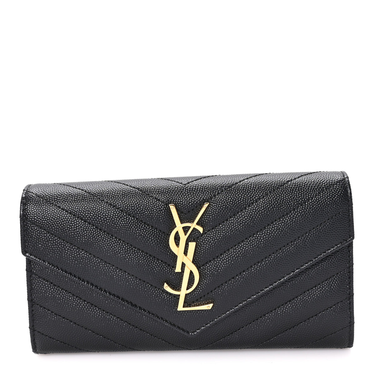 Saint Laurent Grain De Poudre Matelasse Chevron Monogram Flap Wallet Black 1 of 8