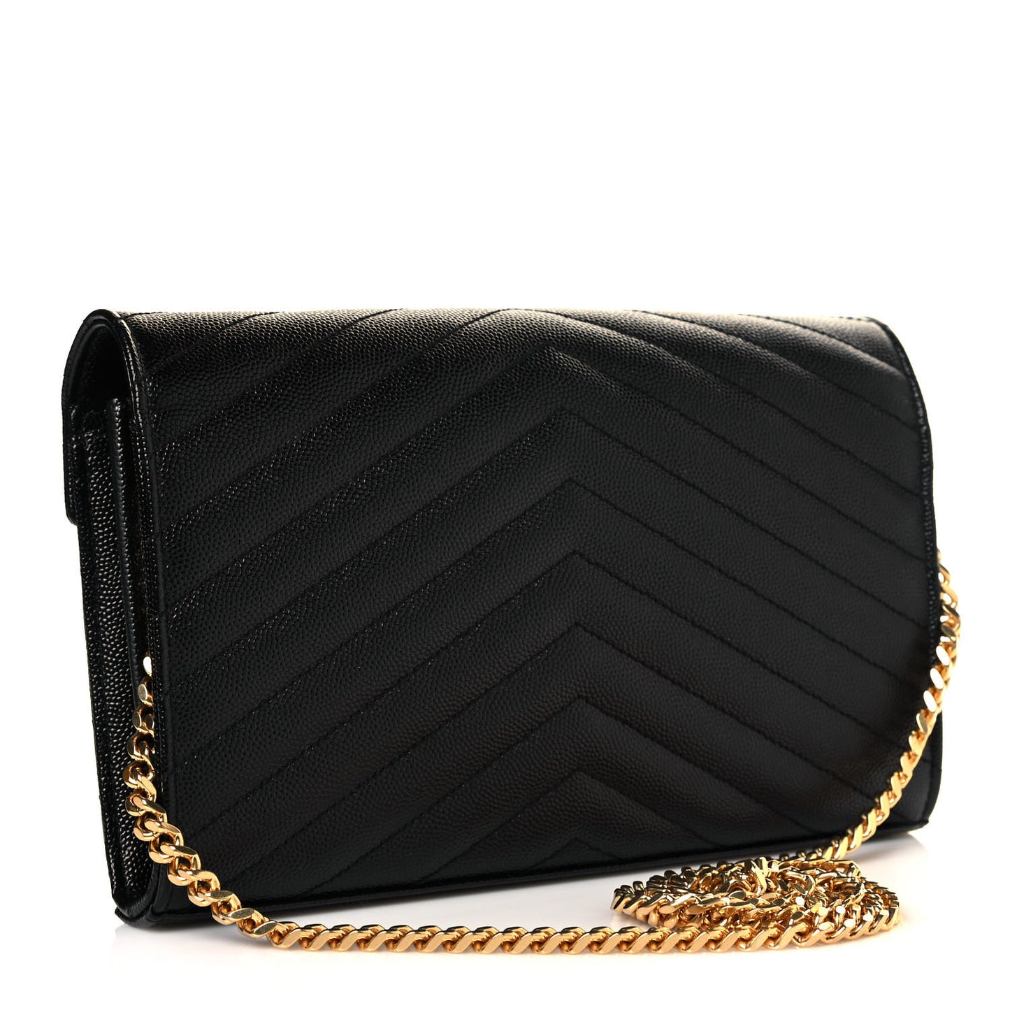 Grain De Poudre Matelasse Chevron Monogram Chain Wallet Black