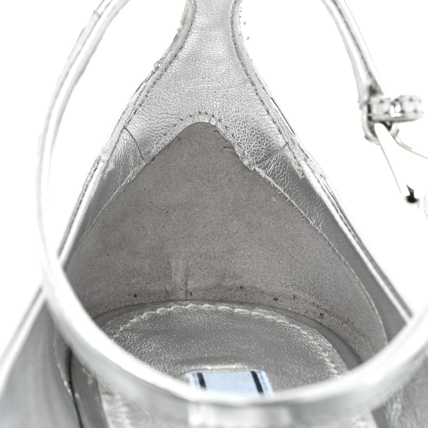 Metallic Calfskin Metal Triangle Logo Ankle Strap Ballerinas 36.5 Silver