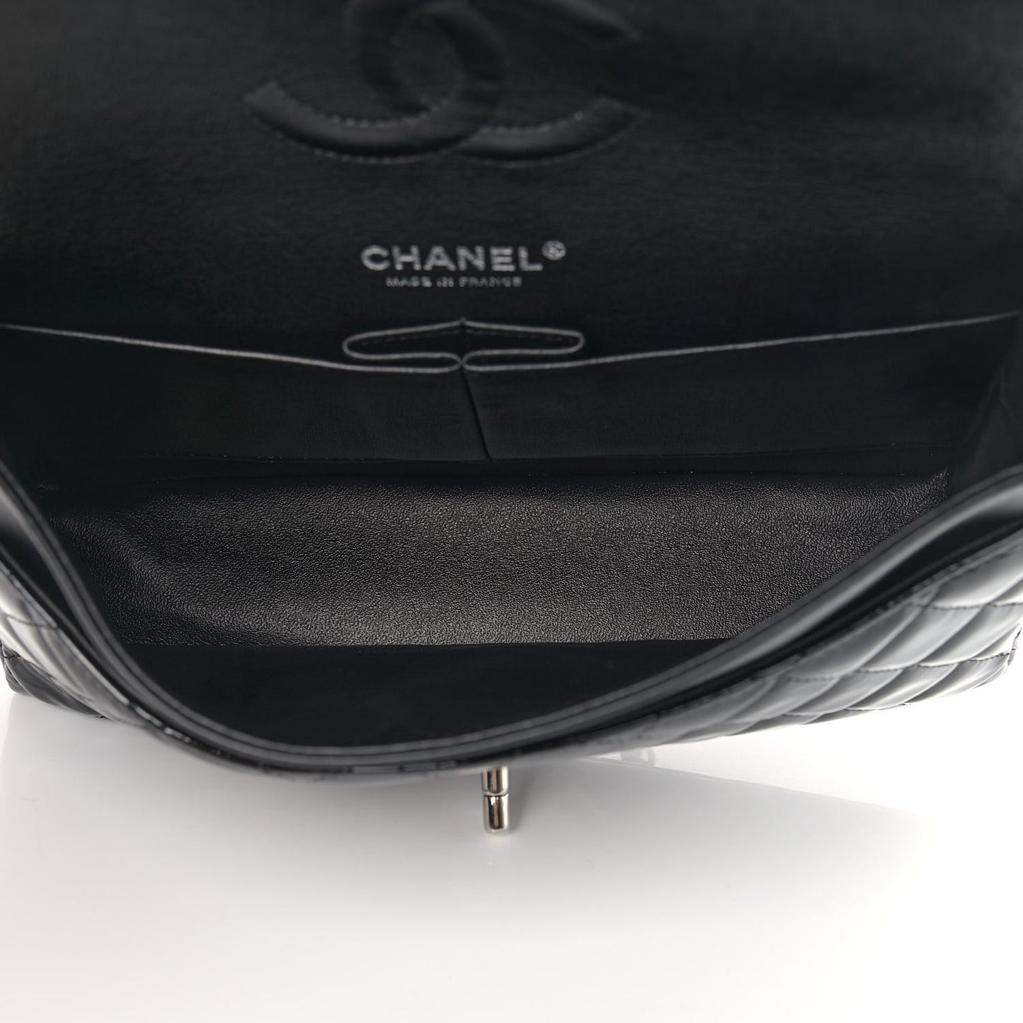 Patent Quilted Medium Double Flap Black