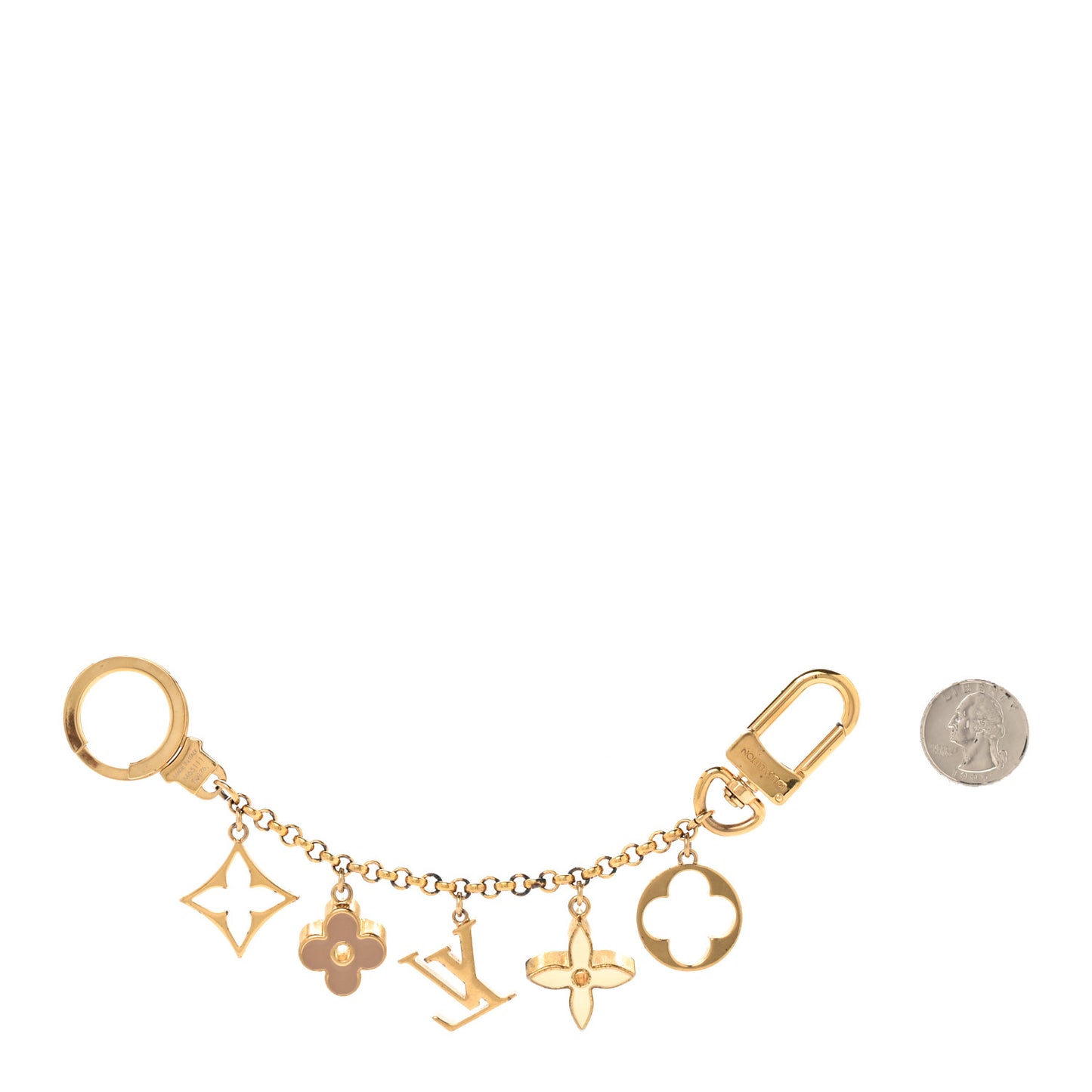 Brass Enamel Fleur De Monogram Bag Charm Chain Gold