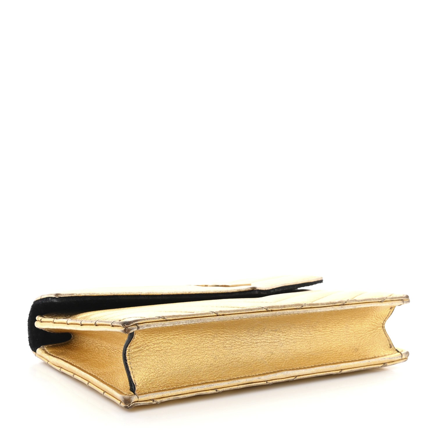 Saint Laurent Metallic Calfskin Matelasse Chevron Monogram Envelope Chain Wallet Antic Gold 4 of 14