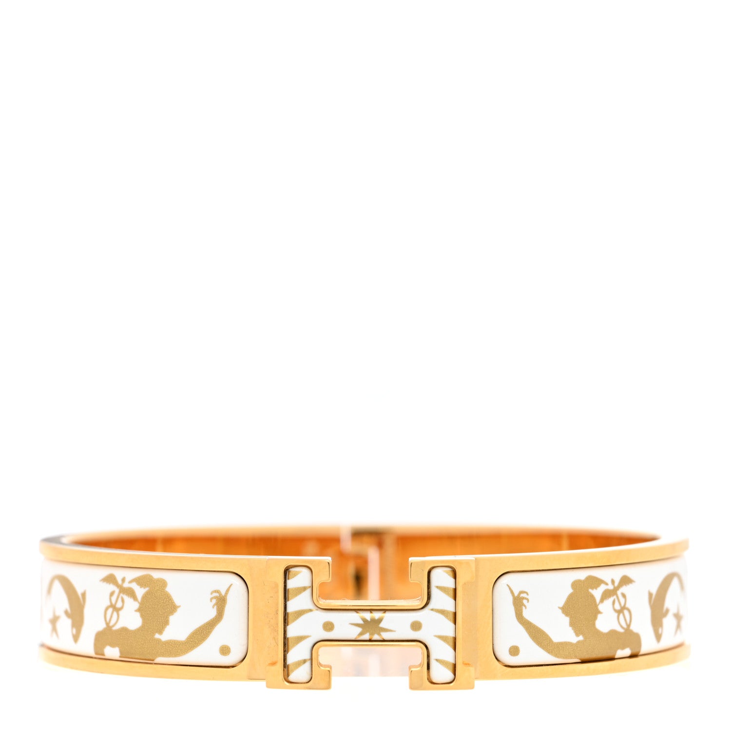 Hermes Enamel Printed D'Orphee Narrow Clic Clac H Bracelet PM Platine White 1 of 5