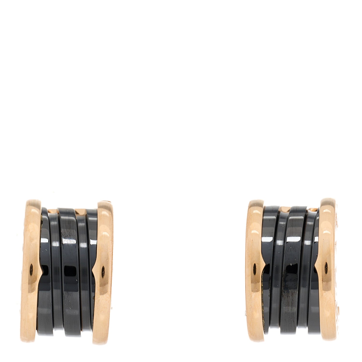 Bulgari 18K Rose Gold Black Ceramic B.Zero1 Hoop Earrings 1 of 6