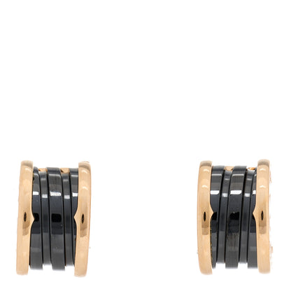 Bulgari 18K Rose Gold Black Ceramic B.Zero1 Hoop Earrings 1 of 6