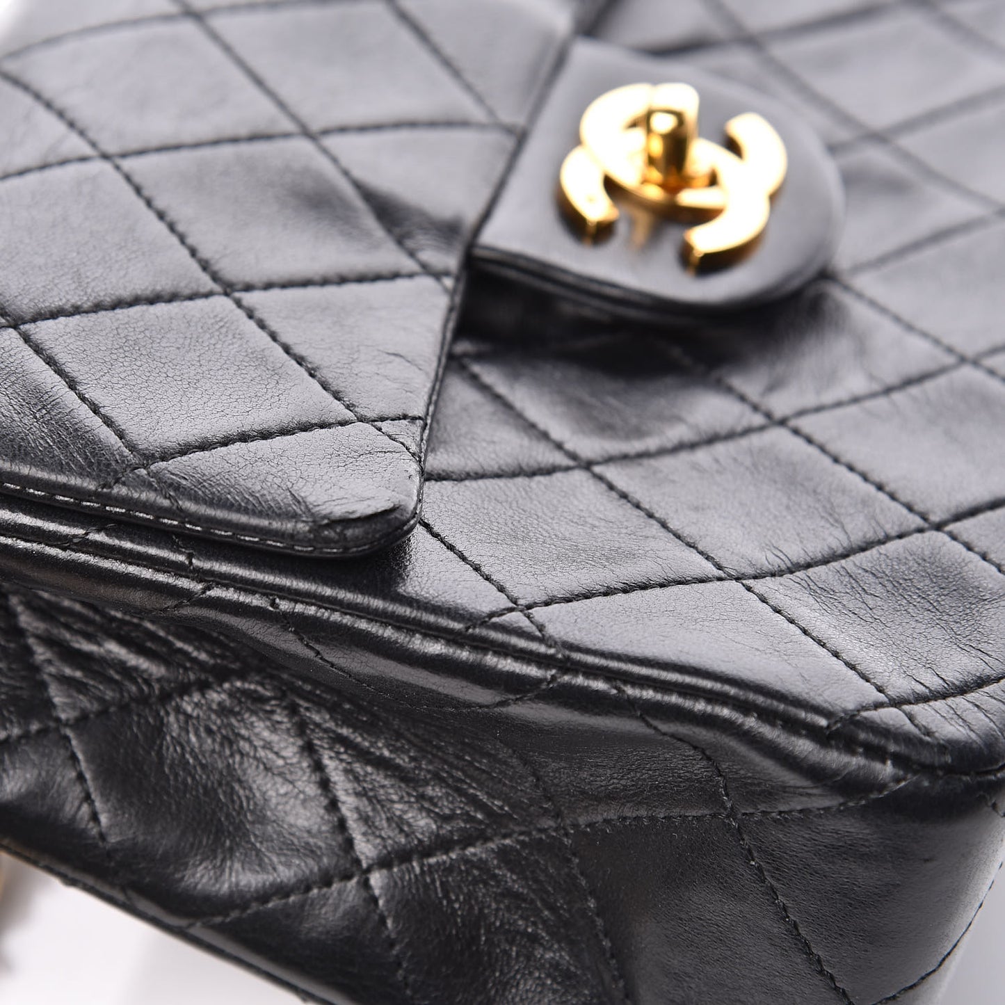 Lambskin Quilted Mini Square Flap Black