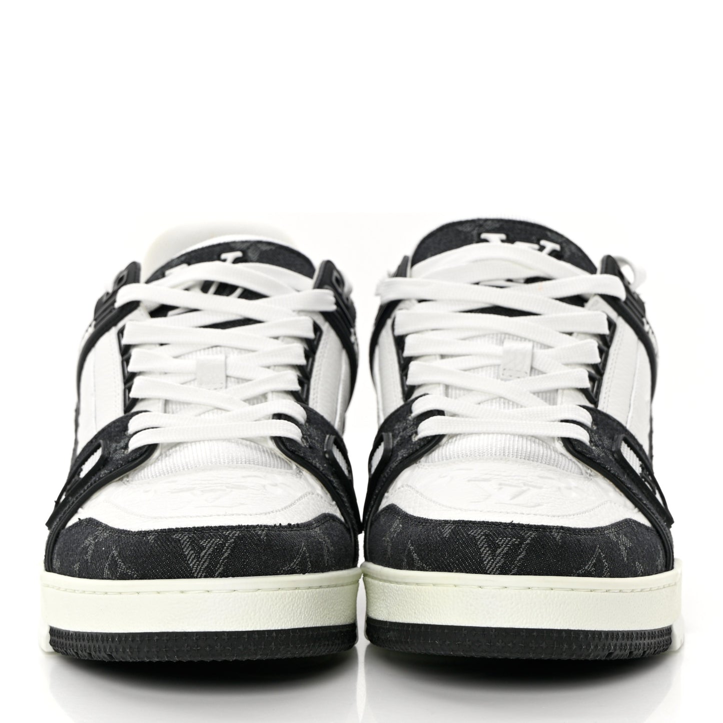 Calfskin Monogram Denim Mens LV Trainer Sneakers 8.5 Black