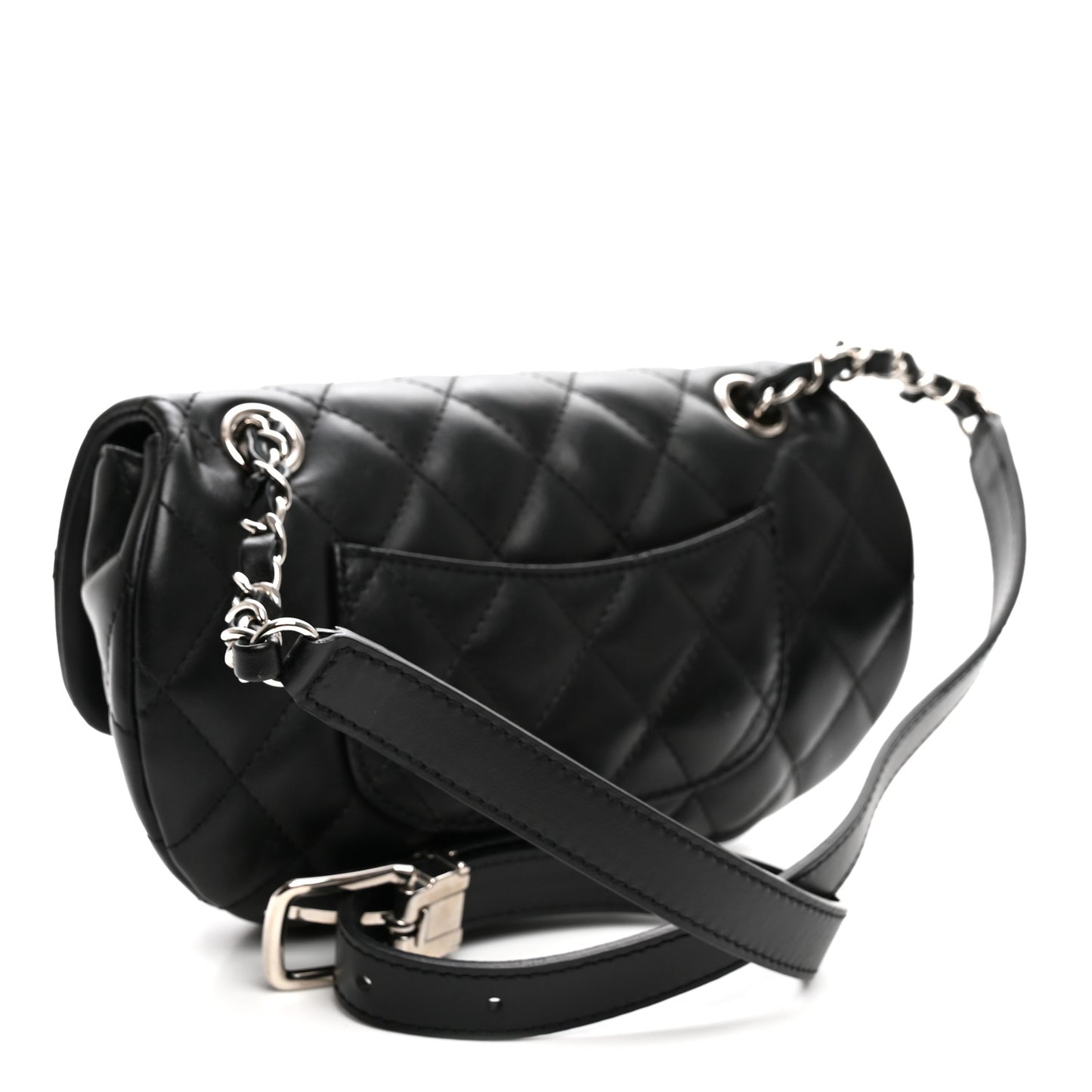 Calfskin Quilted CC Uniform Flap Belt Bag Black