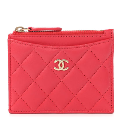 Chanel Lambskin Quilted Zip Card Holder Red 1 of 10