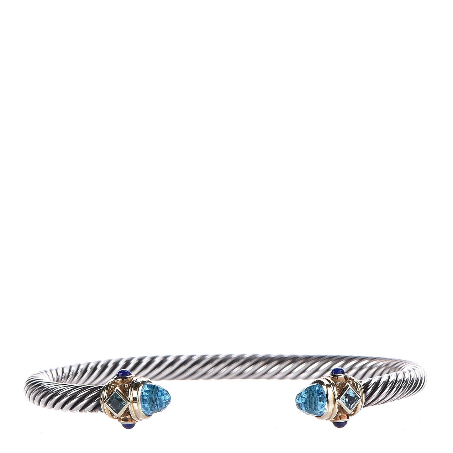 Sterling Silver 14K Yellow Gold Blue Topaz Lapis Lazuli 5mm Cable Renaissance Bracelet