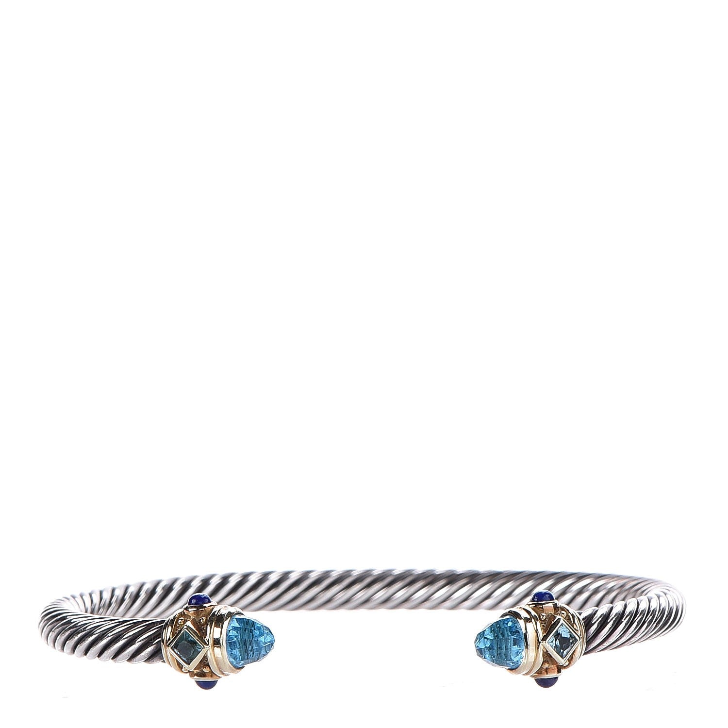 David Yurman Sterling Silver 14K Yellow Gold Blue Topaz Lapis Lazuli 5mm Cable Renaissance Bracelet 1 of 6