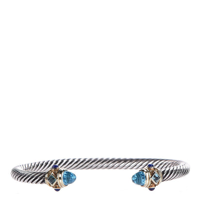 David Yurman Sterling Silver 14K Yellow Gold Blue Topaz Lapis Lazuli 5mm Cable Renaissance Bracelet 1 of 6