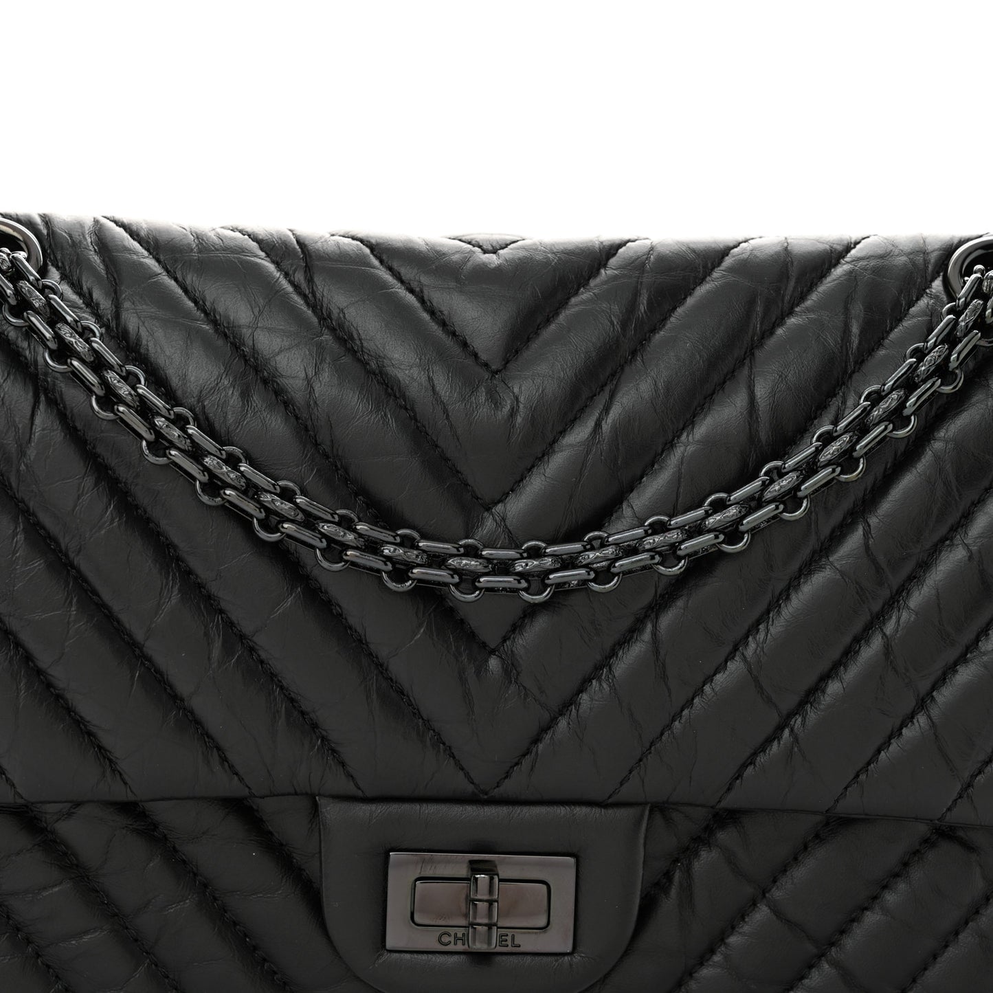 Aged Calfskin Chevron Quilted 2.55 Reissue 225 Flap So Black