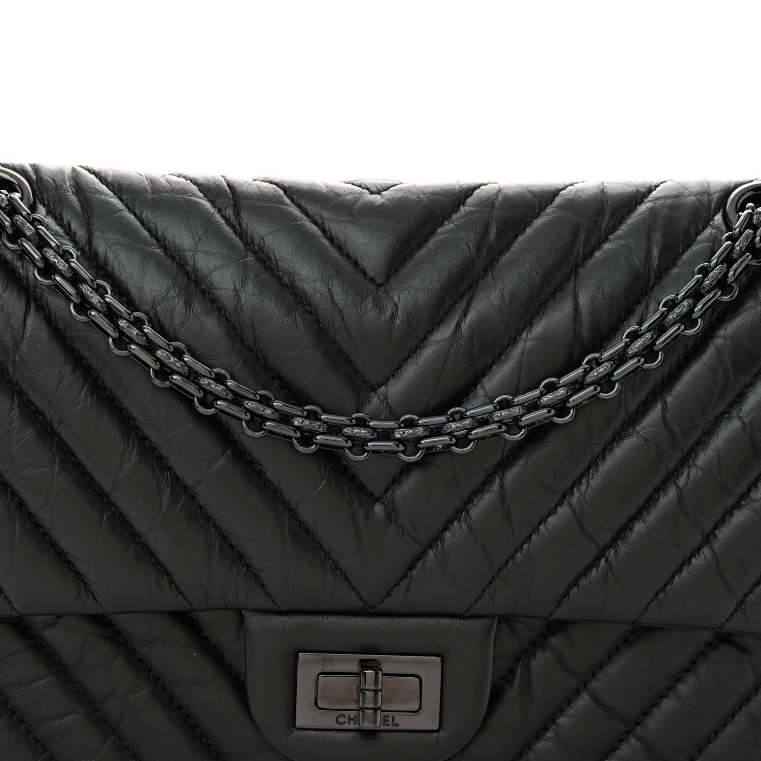Chanel Aged Calfskin Chevron Quilted 2.55 Reissue 225 Flap So Black 8 of 11