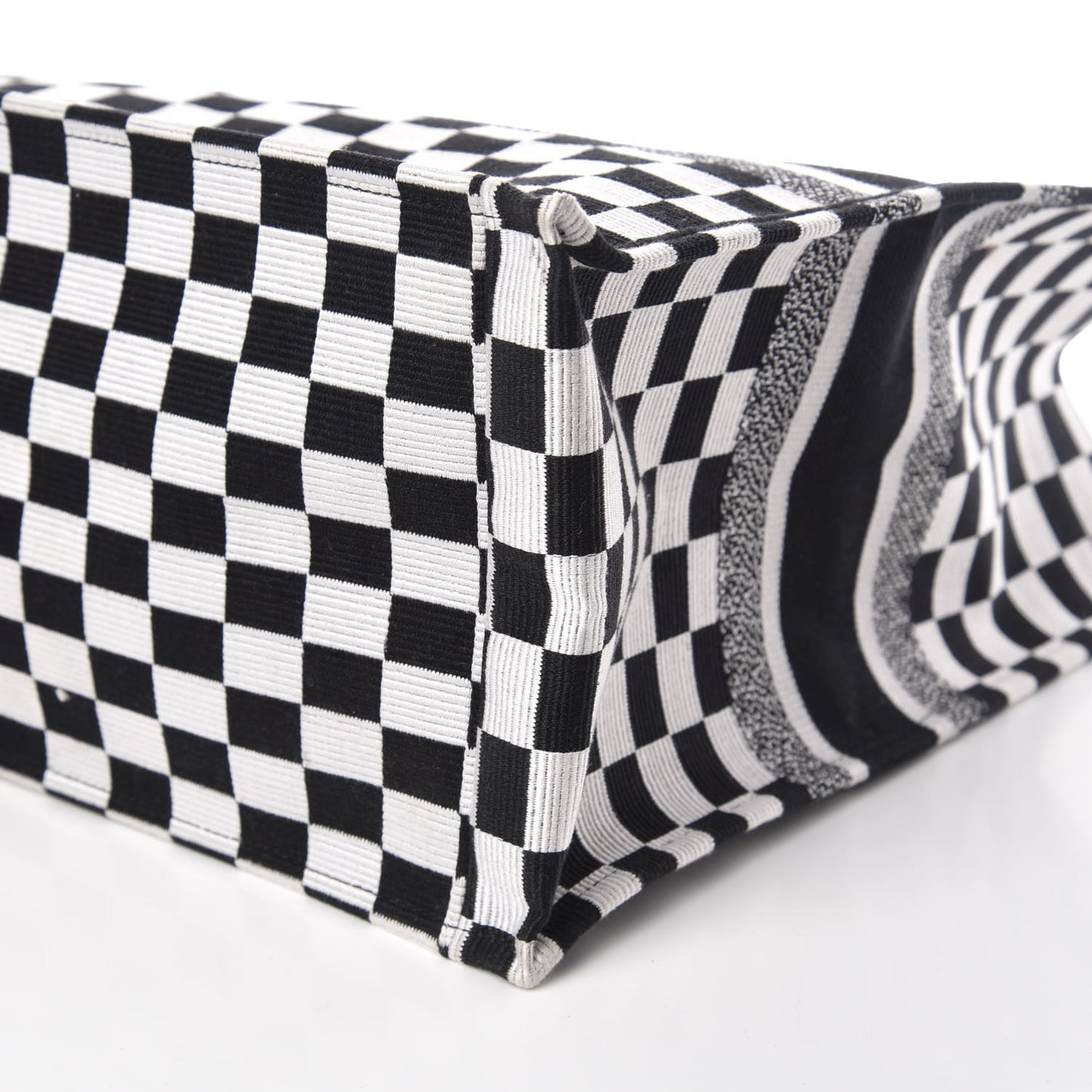 Canvas Embroidered Checkered Book Tote Black White