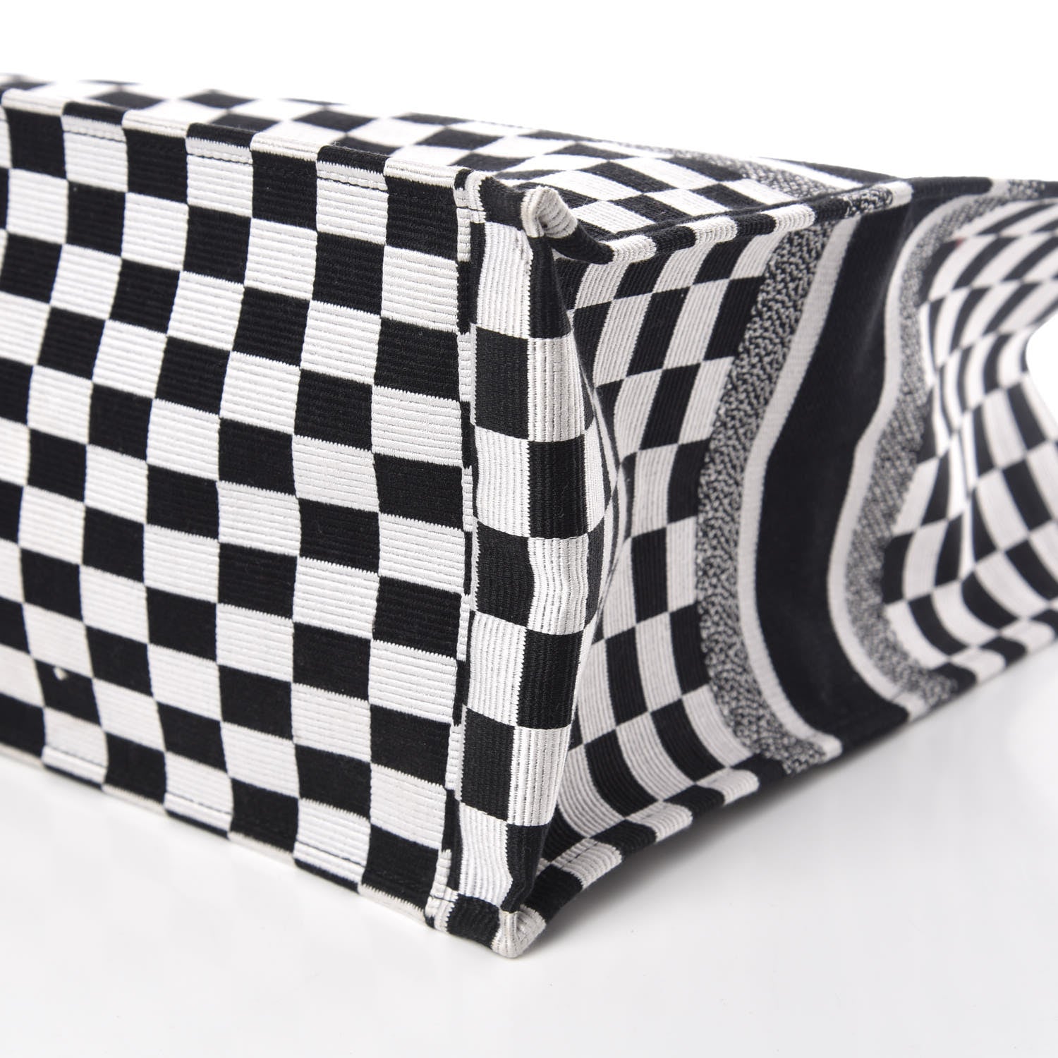 Christian Dior Canvas Embroidered Checkered Book Tote Black White 6 of 11