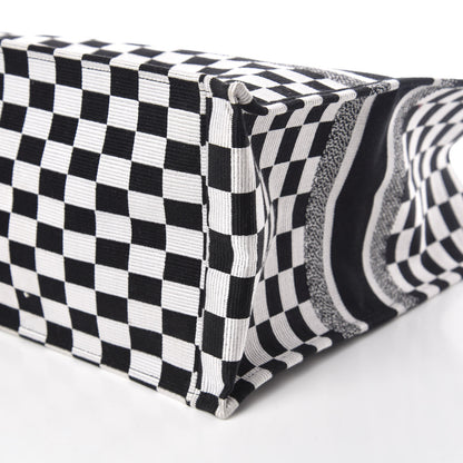 Christian Dior Canvas Embroidered Checkered Book Tote Black White 6 of 11