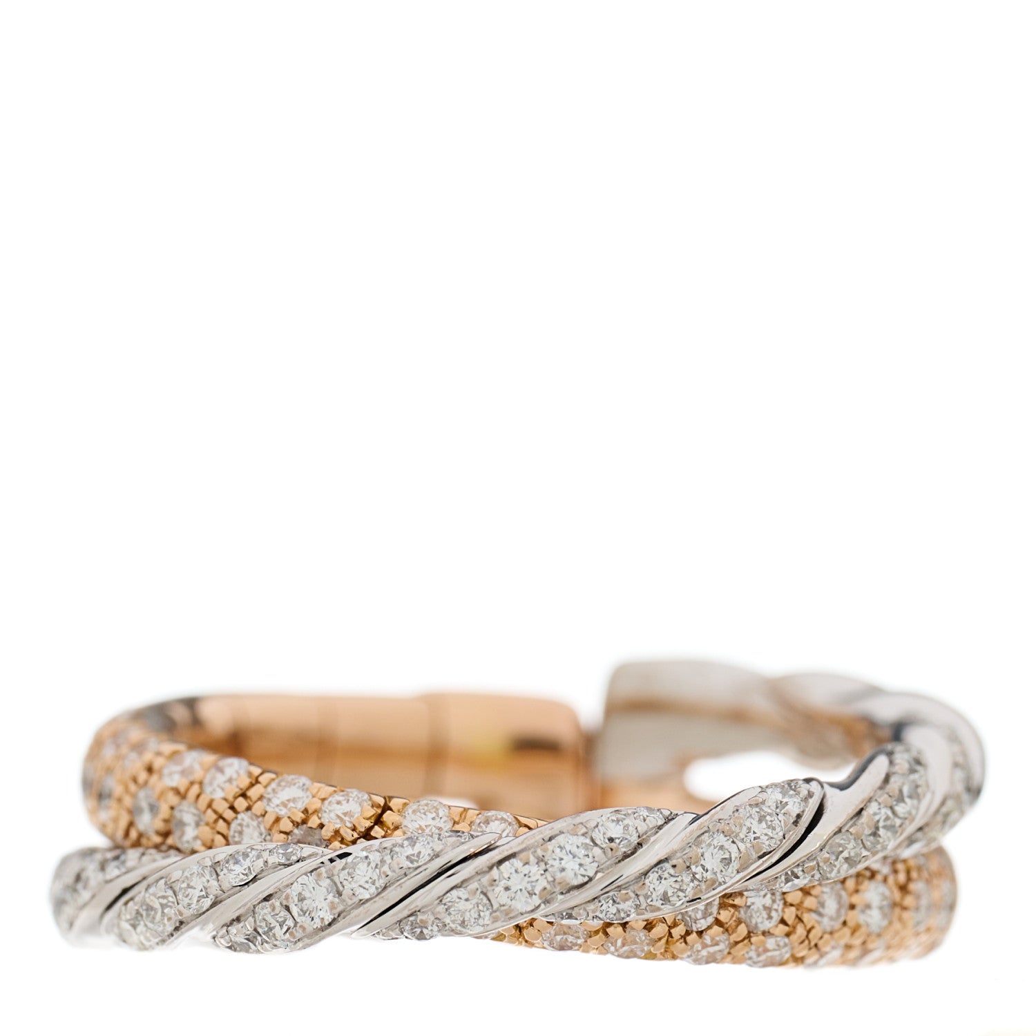 David Yurman 18K Rose White Gold Diamond Paveflex Two Row Ring 53 6.5 1 of 4