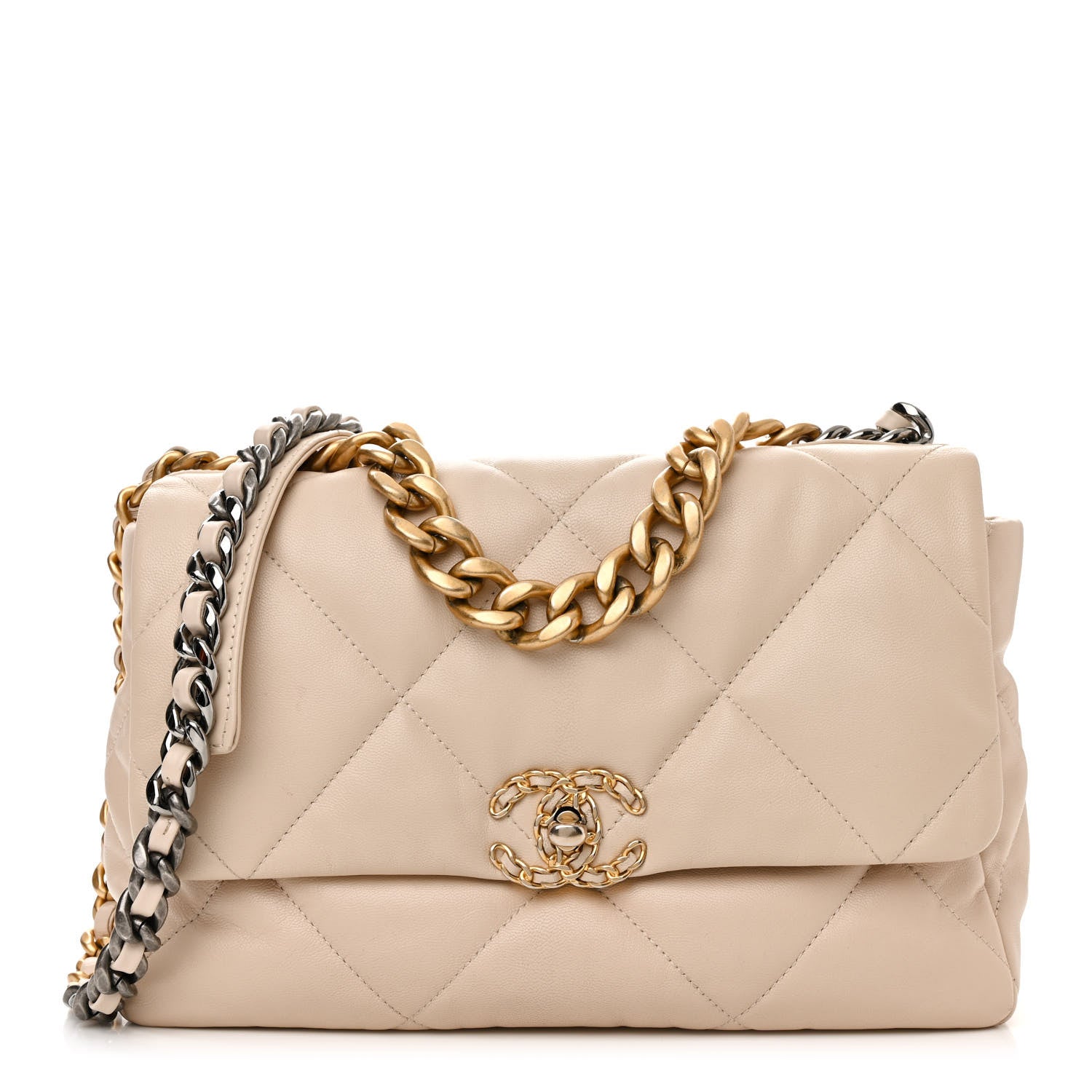Chanel Lambskin Quilted Large Chanel 19 Flap Light Beige 1 of 13