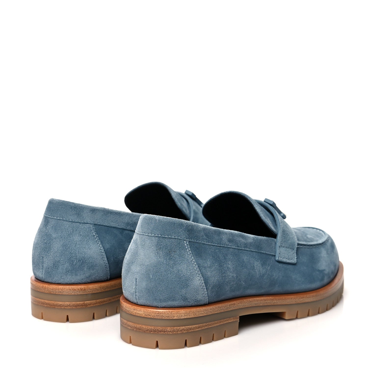Hermes Suede Goatskin Womens Faubourg Loafers 35 Bleu Pinede 4 of 8